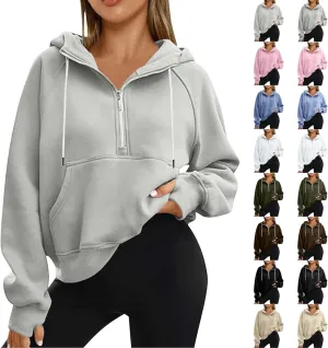 Pullover Sweaters for Women Quarter Zip Pullover Collared Sweater with Hood Oversized Zip Up Hoodie for Women