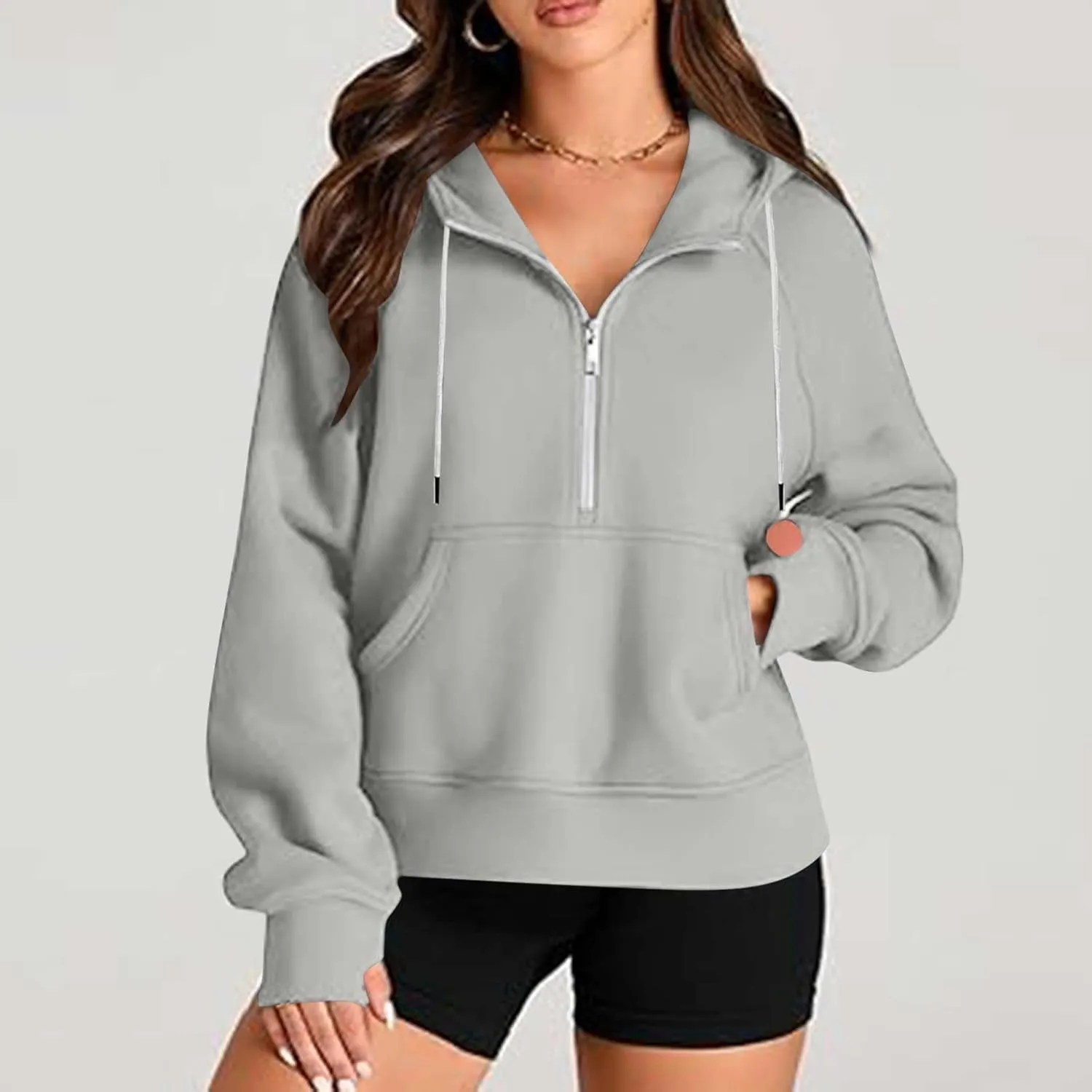 Pullover Sweaters for Women Quarter Zip Pullover Collared Sweater with Hood Oversized Zip Up Hoodie for Women