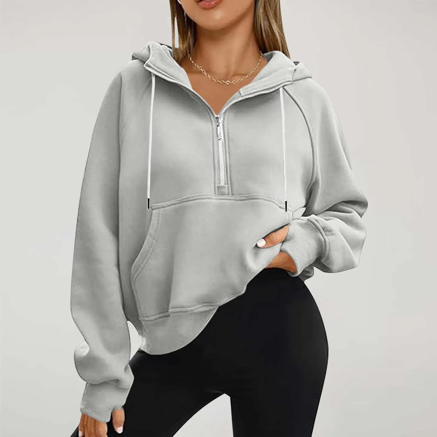 Pullover Sweaters for Women Quarter Zip Pullover Collared Sweater with Hood Oversized Zip Up Hoodie for Women