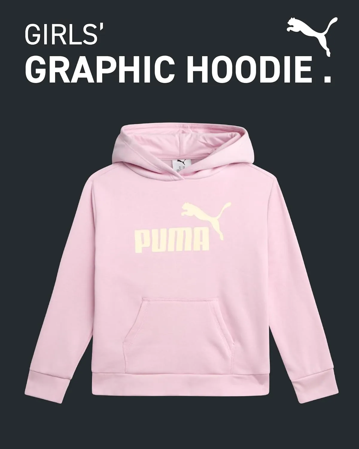 PUMA Girls' Sweatshirt - Performance Fleece Pullover Graphic Hoodie for Girls (7-16)