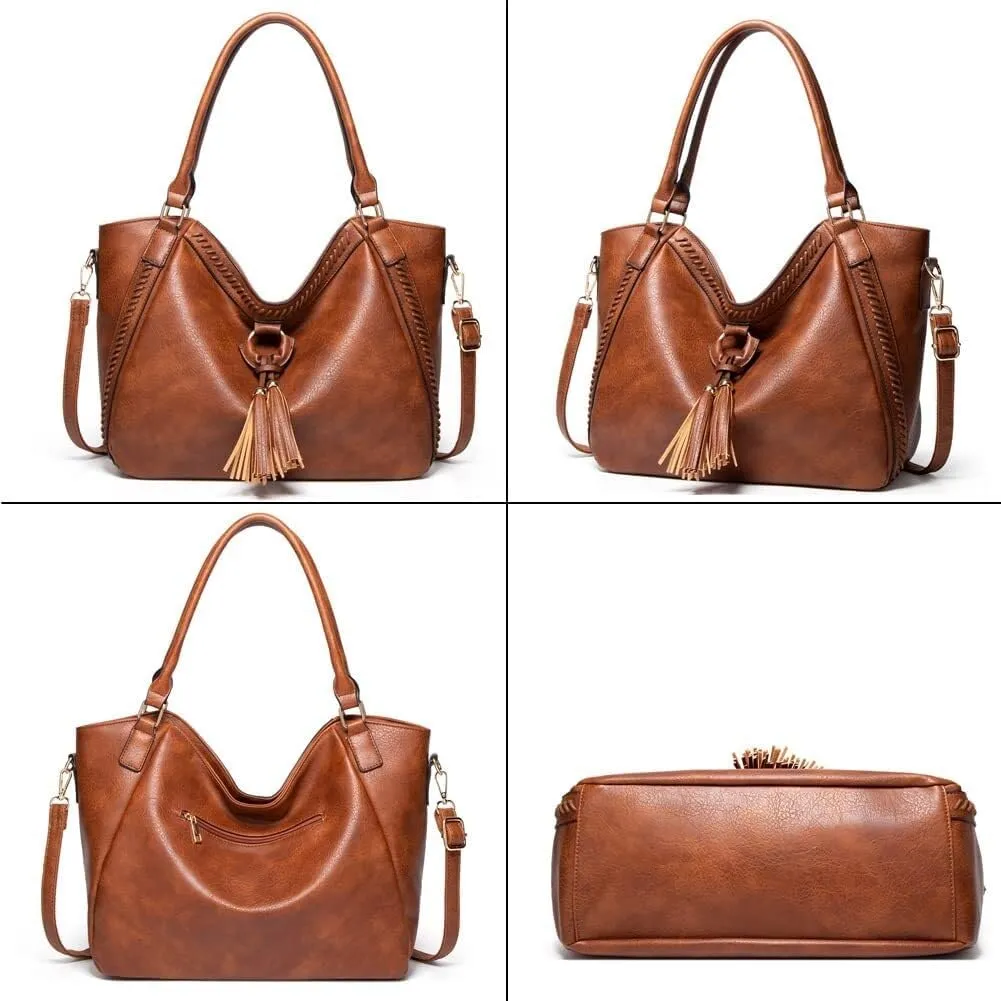 Purse Large Top Handle Handbag with Tassels Womens Tote Shoulder Leather Hobo