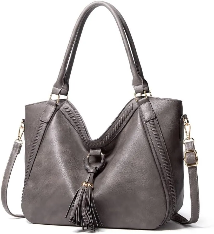 Purse Large Top Handle Handbag with Tassels Womens Tote Shoulder Leather Hobo