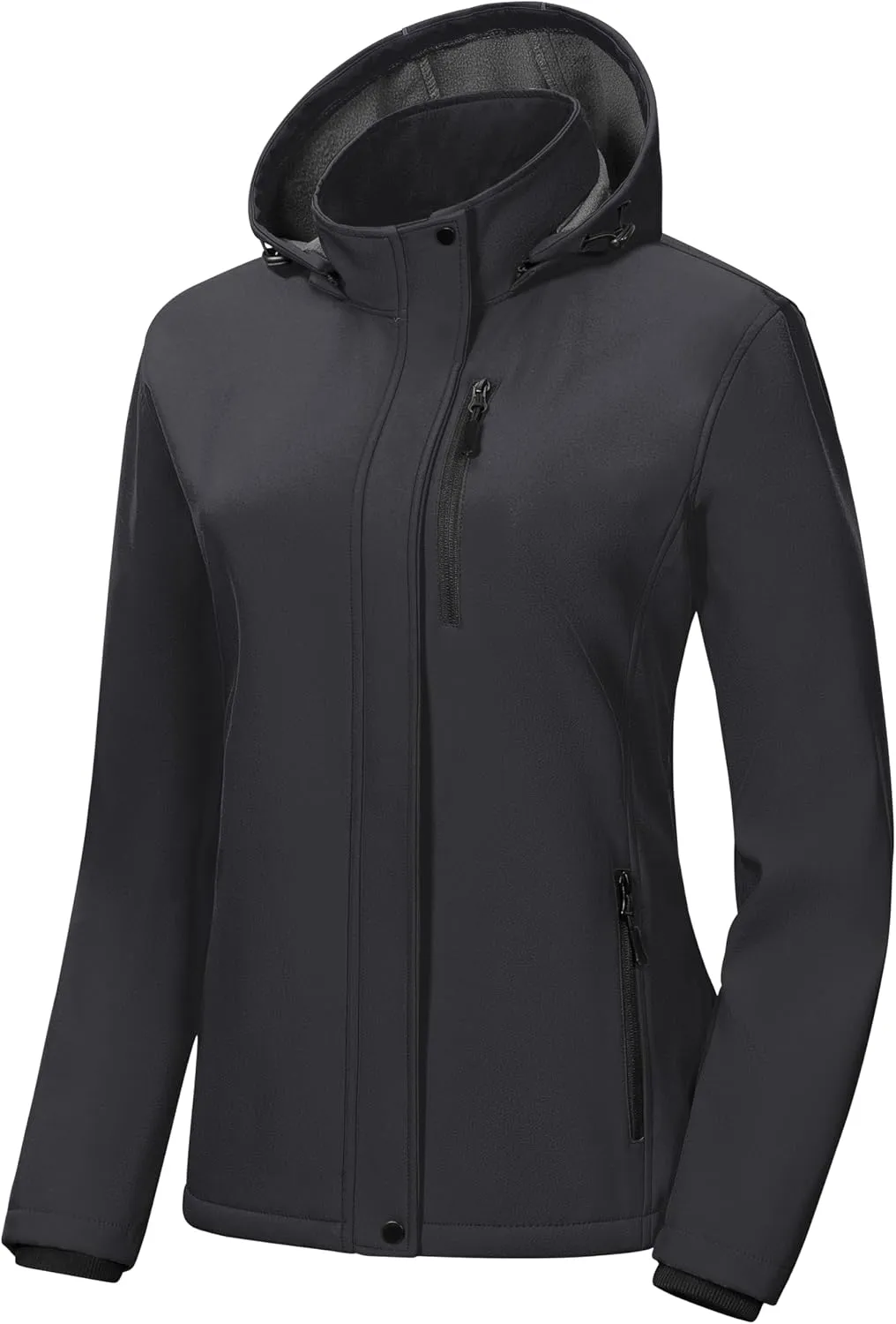 Pursky Women's Softshell Jacket Lightweight Fleece Lined Rain Jacket Waterproof Warm Windbreaker Coat With Removable Hood