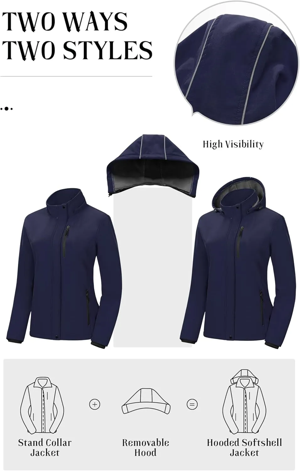 Pursky Women's Softshell Jacket Lightweight Fleece Lined Rain Jacket Waterproof Warm Windbreaker Coat With Removable Hood
