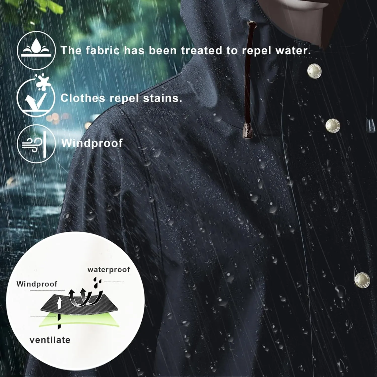 Rain Jackets for Women, Rain Coats Long Hooded Outdoor Waterproof Windbreaker Women's Trench Coat