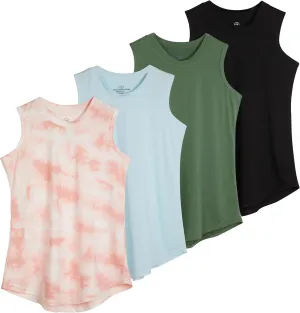 Real Essentials 4 Pack: Girls Active Dry Fit Performance Tank Top