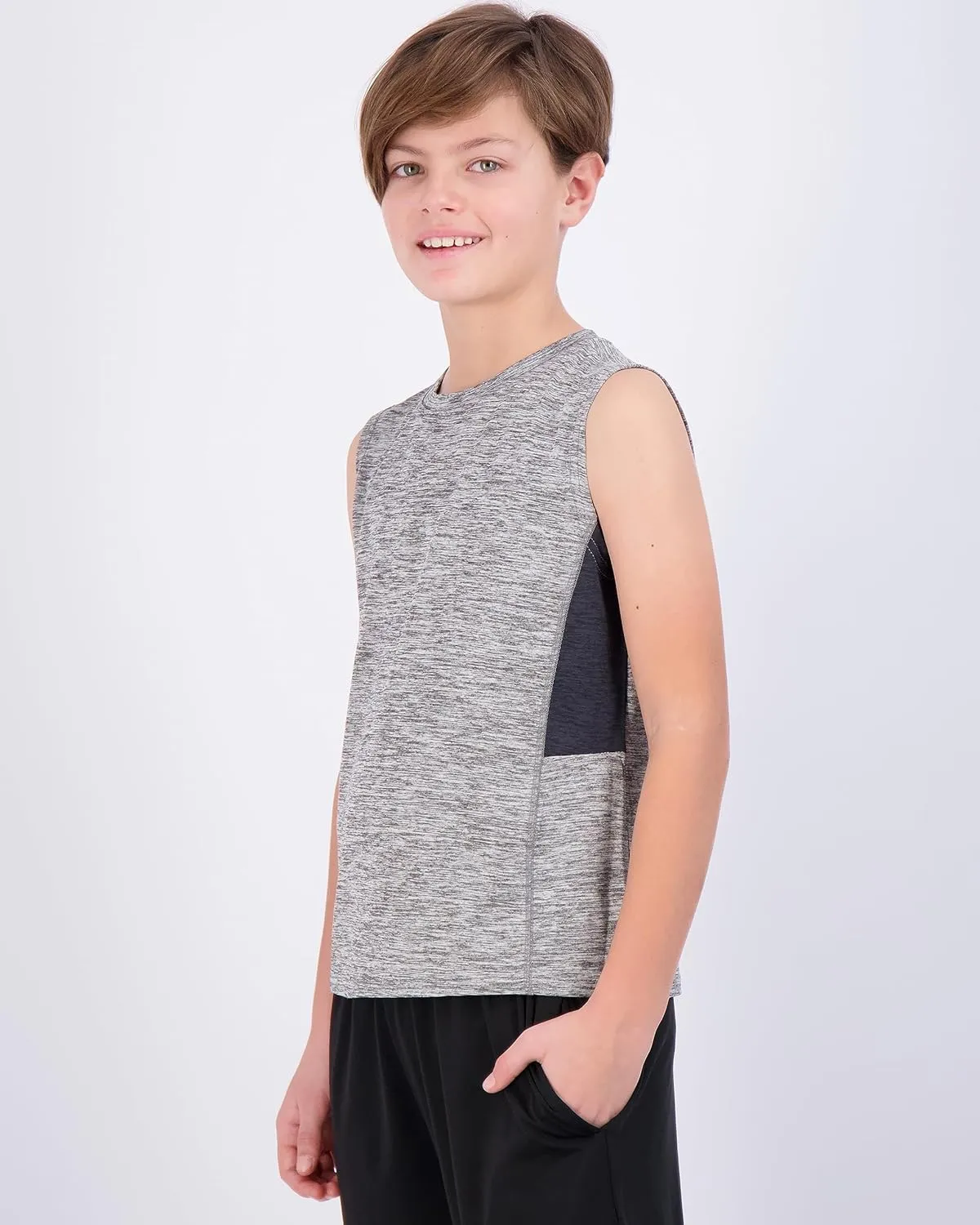 Real Essentials 5 Pack: Boys Dry-Fit Active Athletic Performance Tank Top