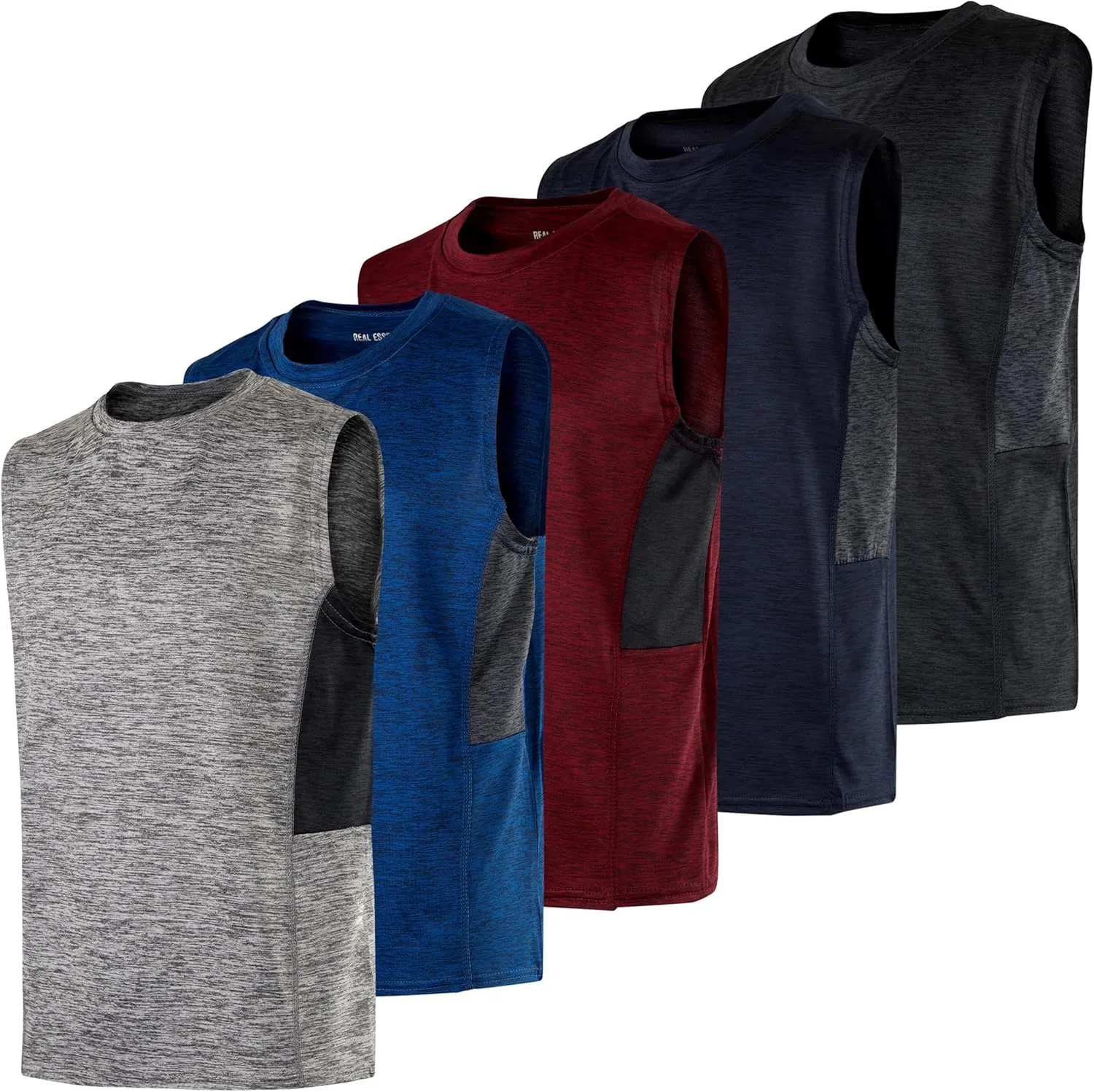 Real Essentials 5 Pack: Boys Dry-Fit Active Athletic Performance Tank Top
