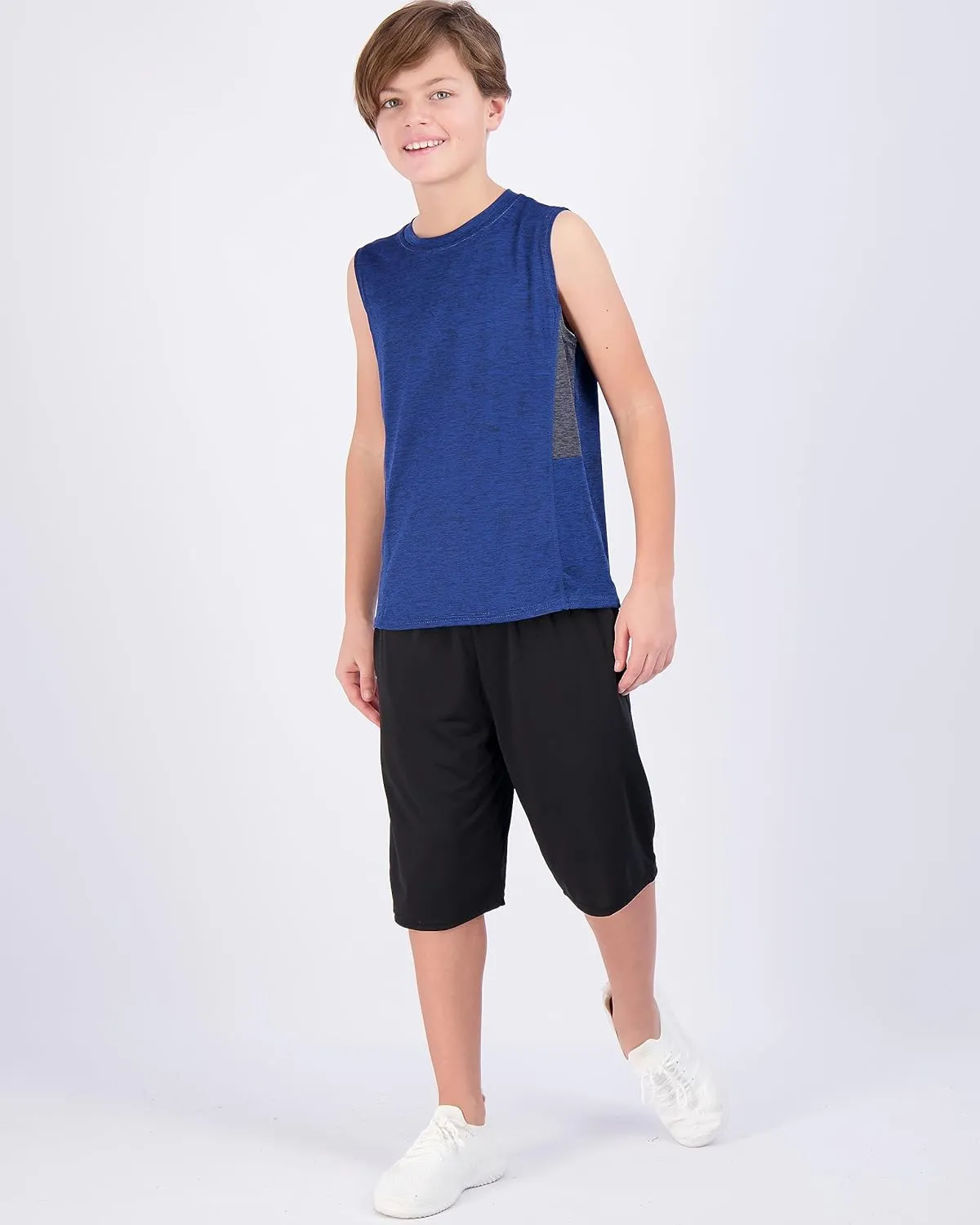 Real Essentials 5 Pack: Boys Dry-Fit Active Athletic Performance Tank Top