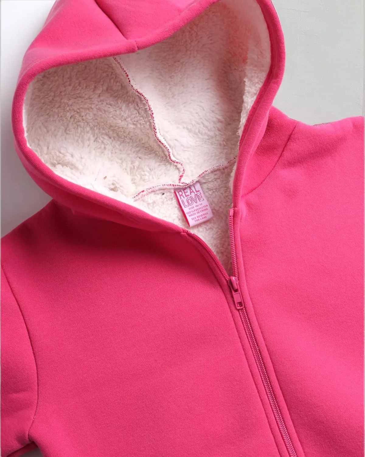 Real Love Girls' Sweatshirt - Heavyweight Fully Sherpa Lined Super Soft Plush Zip Hoodie - Winter Sweatshirt, 7-16