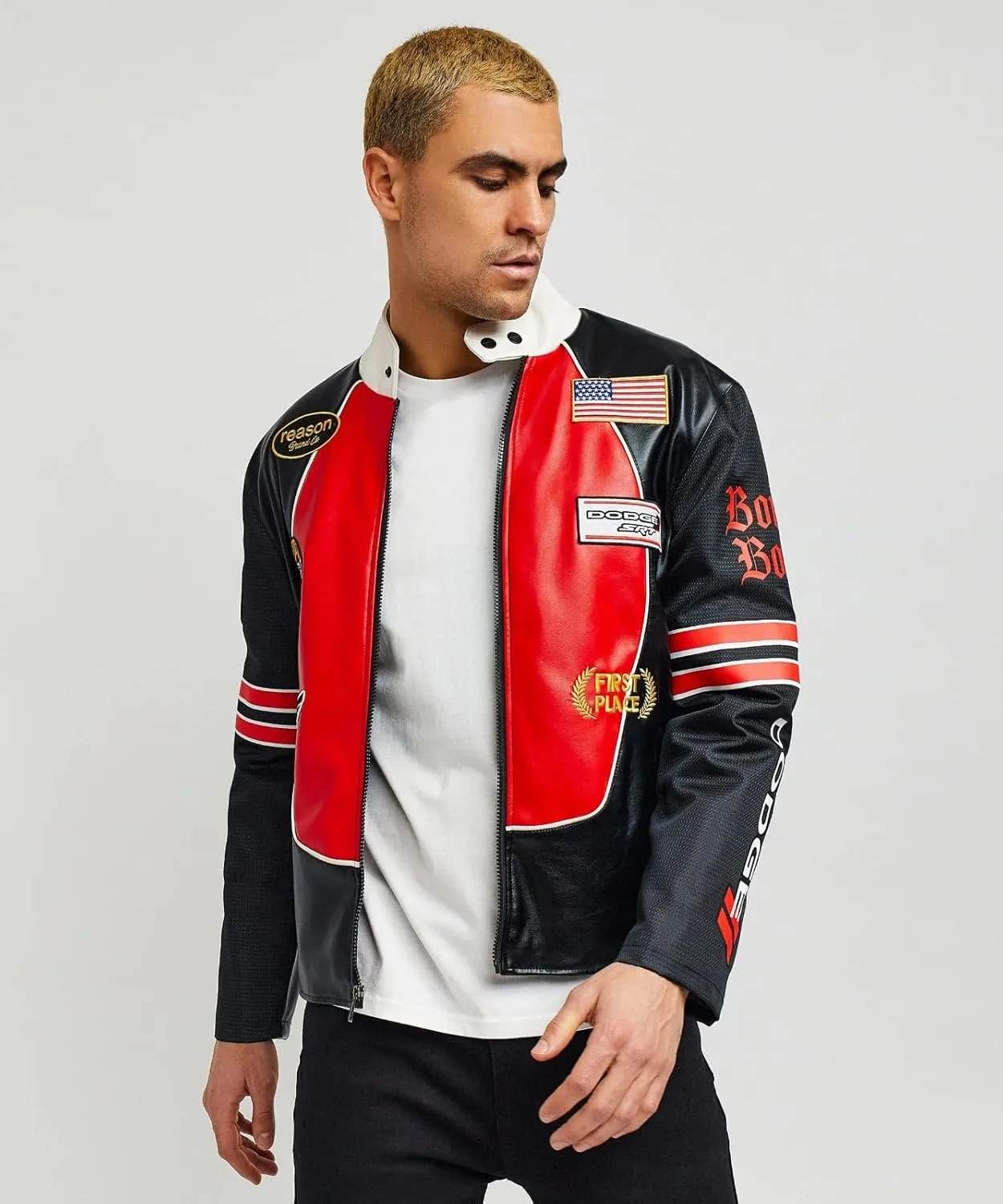 Reason Mens Moto Jacket, Casual Fashion Outerwear, Lightweight Waterproof Zipper Jackets, Dodge Moto Jacket