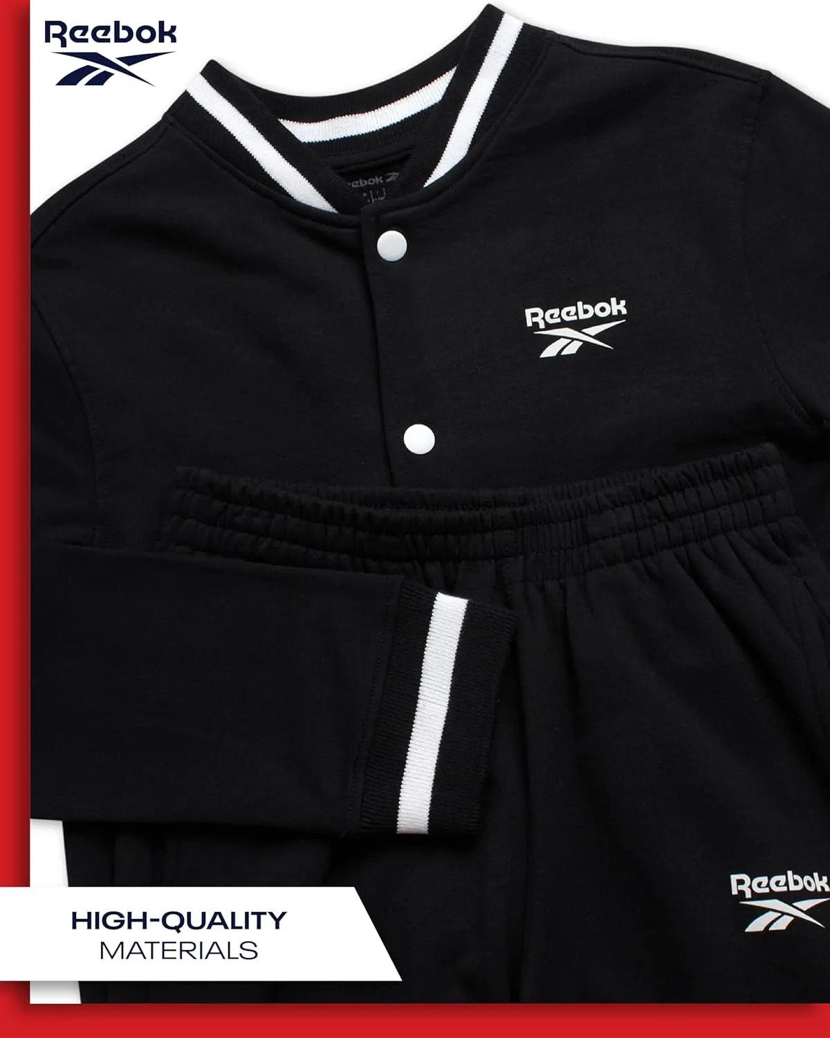 Reebok Boys' Active Tracksuit Set - 2 Piece Performance Fleece Varsity Jacket and Jogger Sweatpants for Boys (Sizes: 8-12)