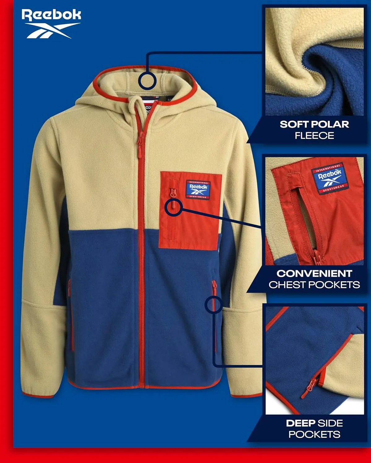 Reebok Boys' Jacket - Warm Polar Fleece Zip Up Hoodie Jacket for Boys - Lightweight Athletic Boy's Comfort Hoodie (4-20)