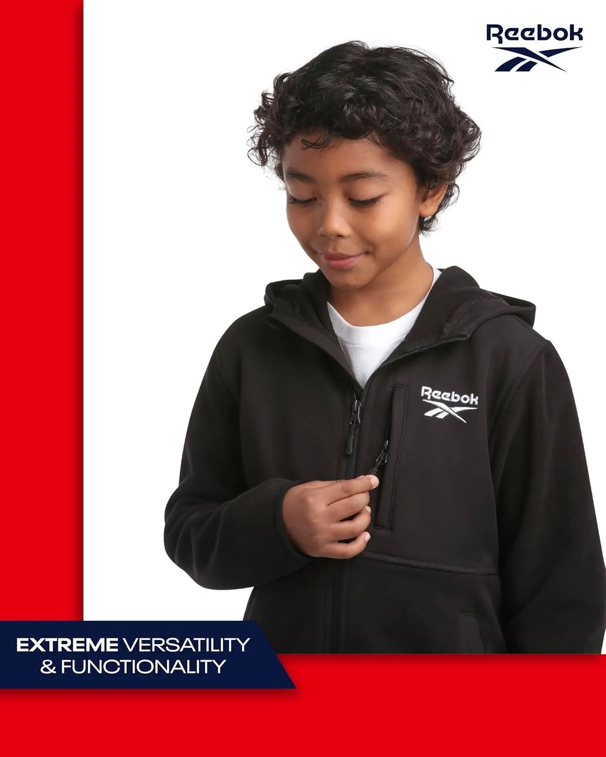 Reebok Boys' Jacket - Warm Polar Fleece Zip Up Hoodie Jacket for Boys - Lightweight Athletic Boy's Comfort Hoodie (4-20)