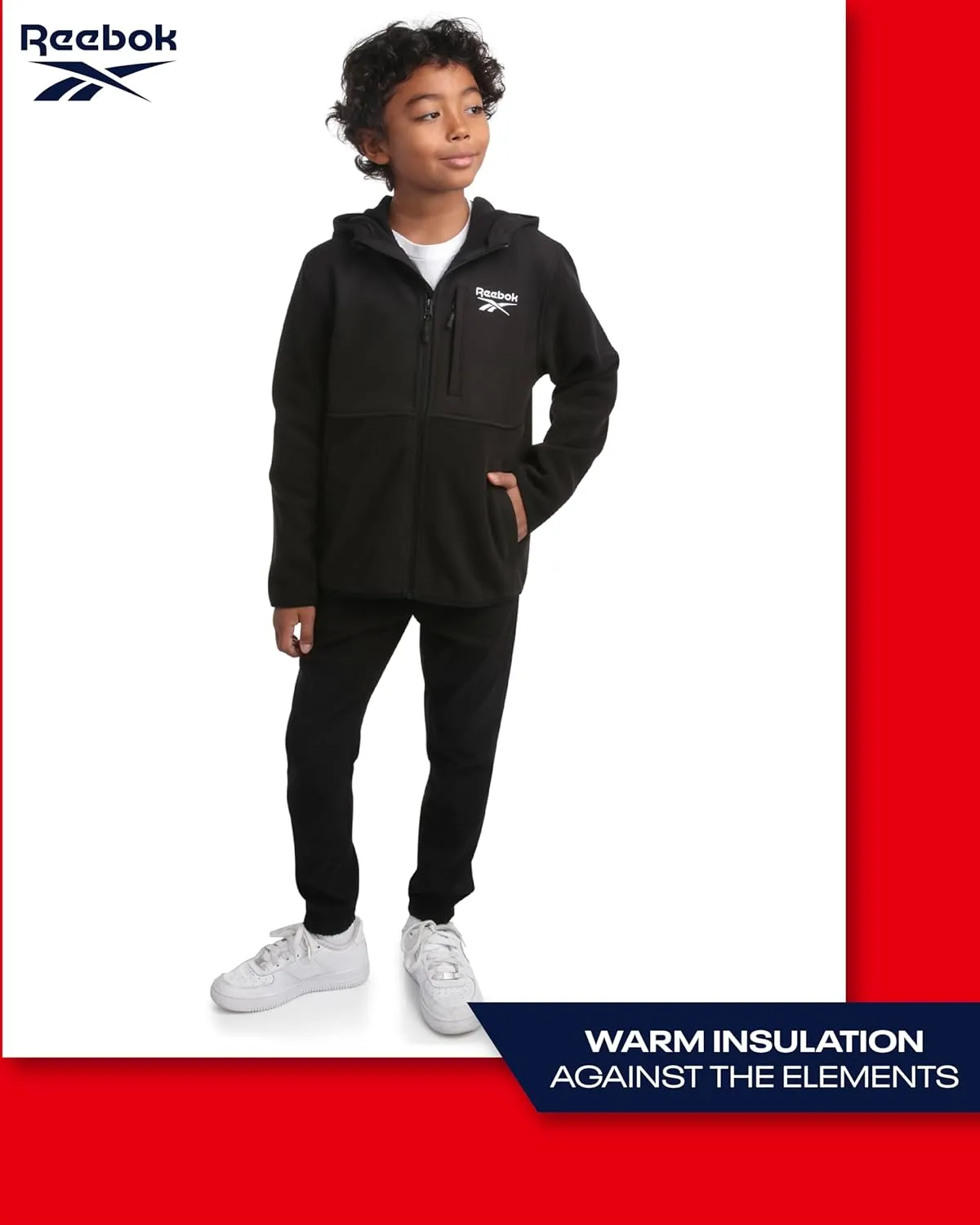 Reebok Boys' Jacket - Warm Polar Fleece Zip Up Hoodie Jacket for Boys - Lightweight Athletic Boy's Comfort Hoodie (4-20)