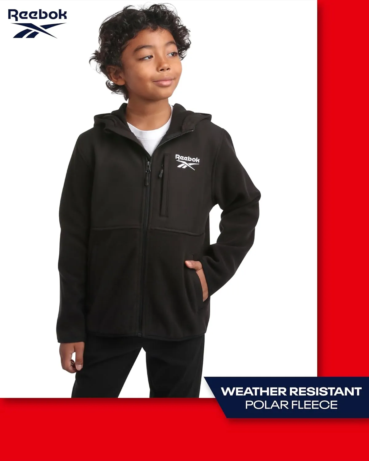 Reebok Boys' Jacket - Warm Polar Fleece Zip Up Hoodie Jacket for Boys - Lightweight Athletic Boy's Comfort Hoodie (4-20)