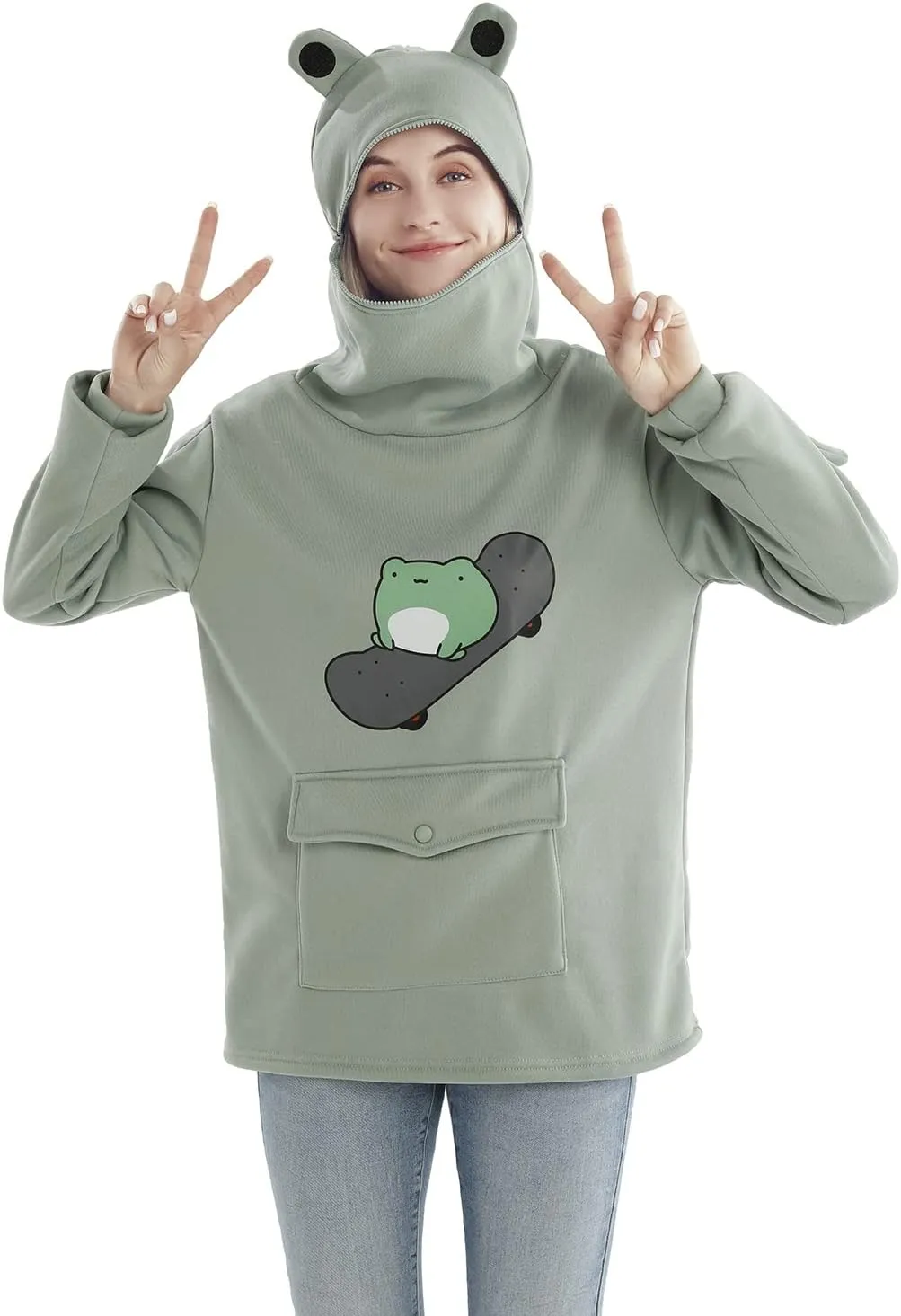 RGOSME Frog Hoodie Teen Girls Cute Oversized Graphic Hoodies Women Sweatshirt Cosplay Costume Pullover Tops