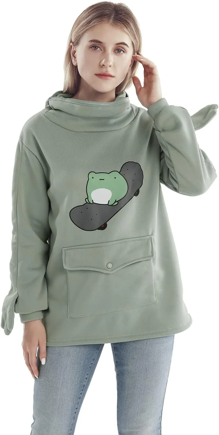 RGOSME Frog Hoodie Teen Girls Cute Oversized Graphic Hoodies Women Sweatshirt Cosplay Costume Pullover Tops