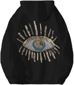 RICHTRUE Sequin Evil Eye Hoodies Y2k Eyelashes Printed Pullover Hoodie Oversized Hooded Sweatshirt Women Graphic Hoodies