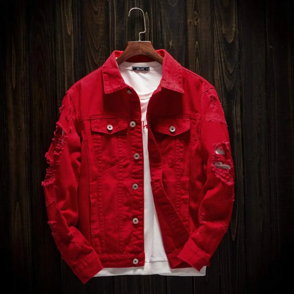 Ripped Denim Jacket for Men Casual Style Autumn Cardigan Jacket Hip Pop Jacket
