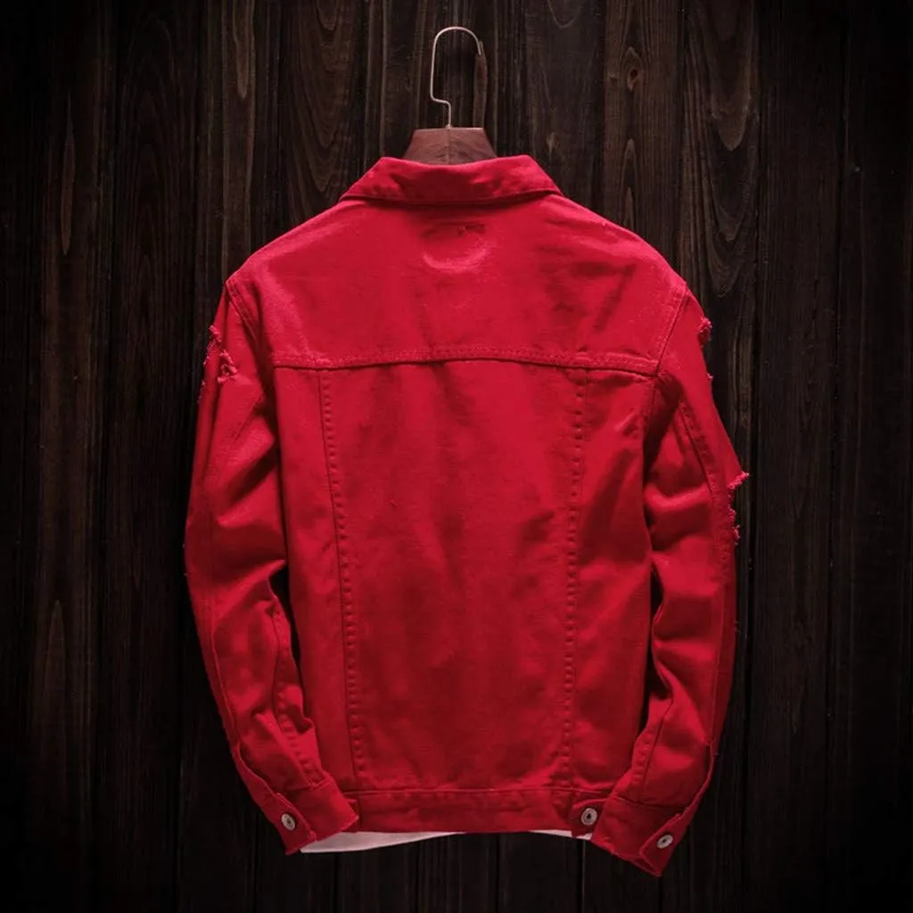 Ripped Denim Jacket for Men Casual Style Autumn Cardigan Jacket Hip Pop Jacket