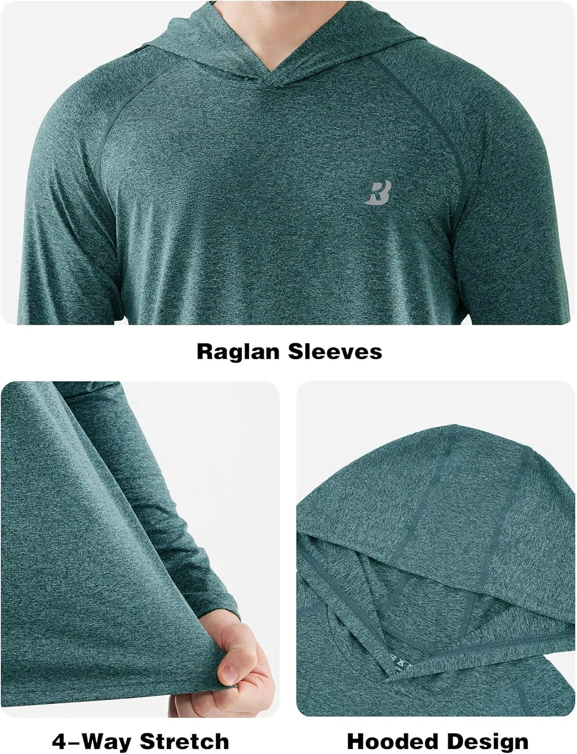 Roadbox Men's UPF 50  Fishing Shirts, Long Sleeve UV Sun Protection SPF Hoodie, Quick Dry Swim Rash Guard for Outdoor Hiking
