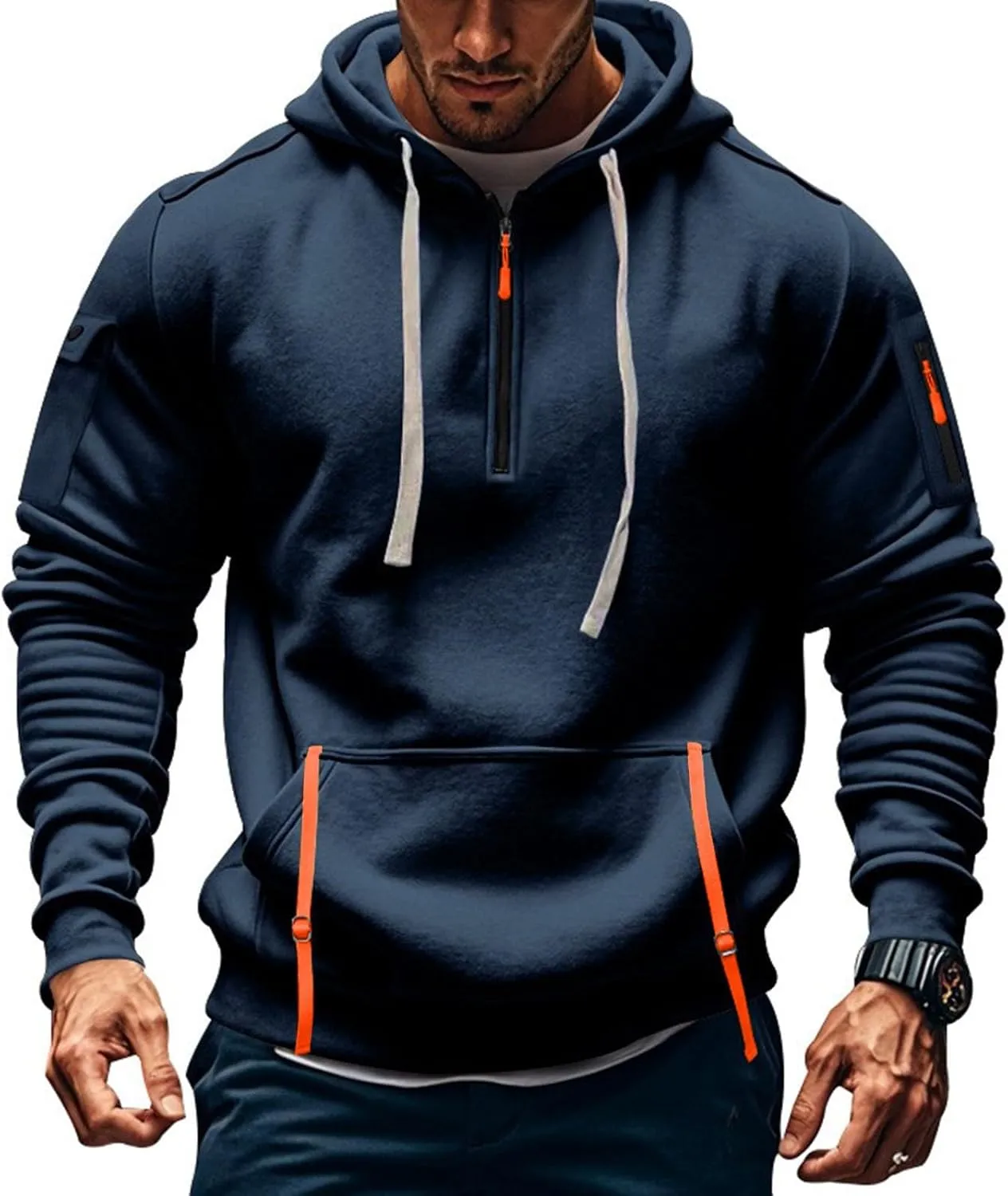 RTTUIOP Hoodies For Men Full Zip/Half Zip Hoodie Tactical Sweatshirt Vintage Long Sleeve Casual Fashion Hoodie