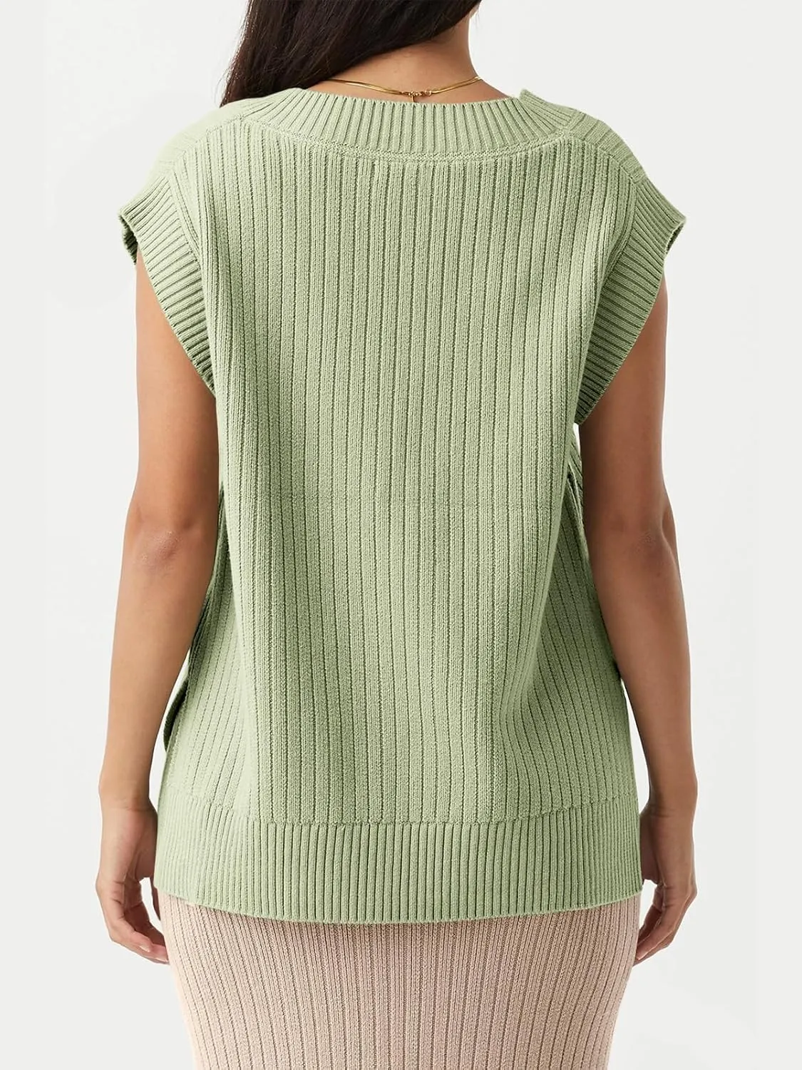 Saodimallsu Womens Crew Neck Sweater Vest Summer Oversized Ribbed Knit Sleeveless Casual Loose Fit Pullover Tank Top