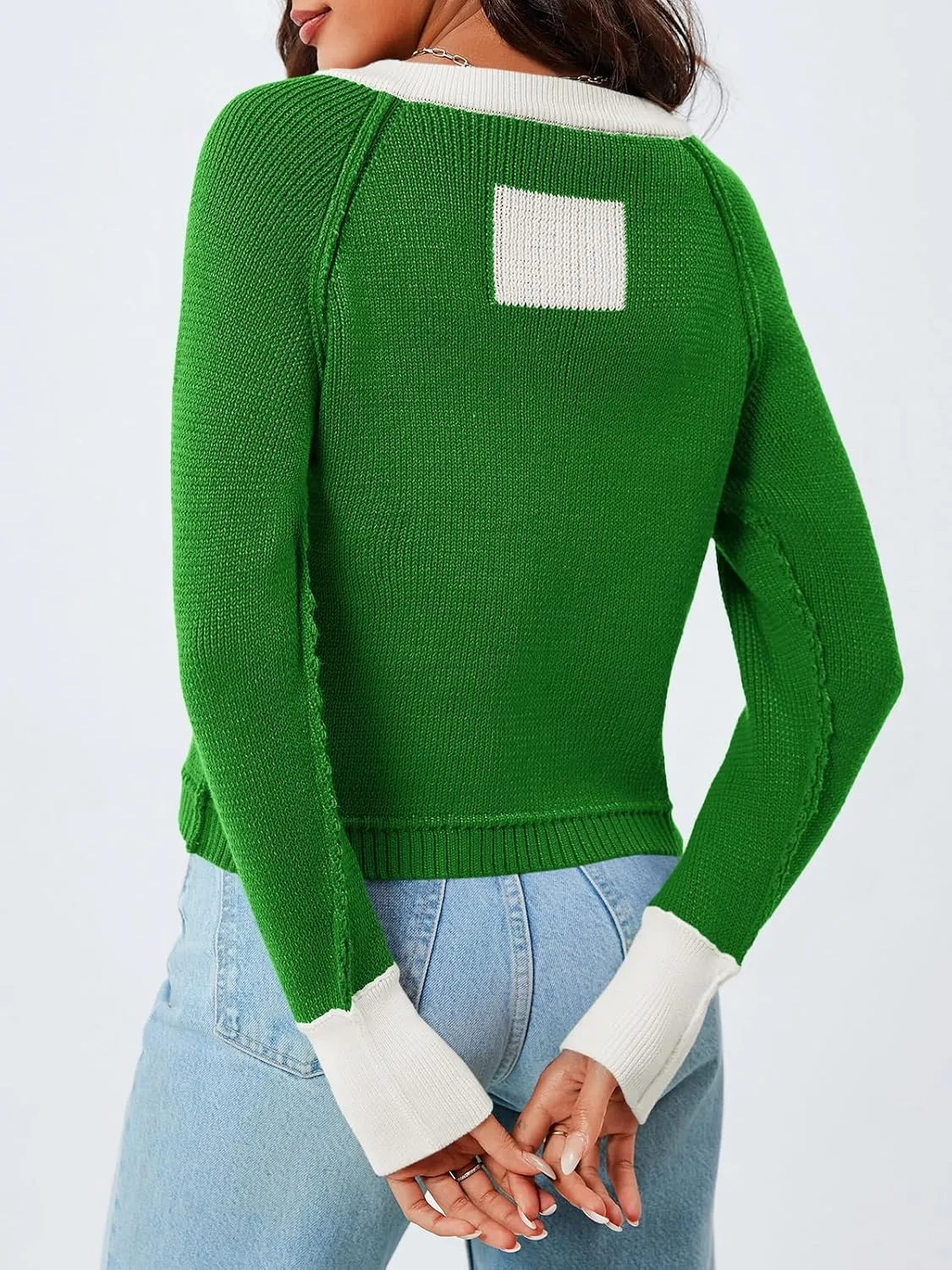 Saodimallsu Womens Cropped Cardigan Sweaters Button Down Open Front Long Sleeve Fall Trendy Color Block Knit Coats