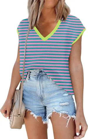 SAUKOLE Women's Sleeveless Sweater Vest Casual V Neck Cap Sleeve Knit Pullover Tank Tops 2025 Spring Clothes