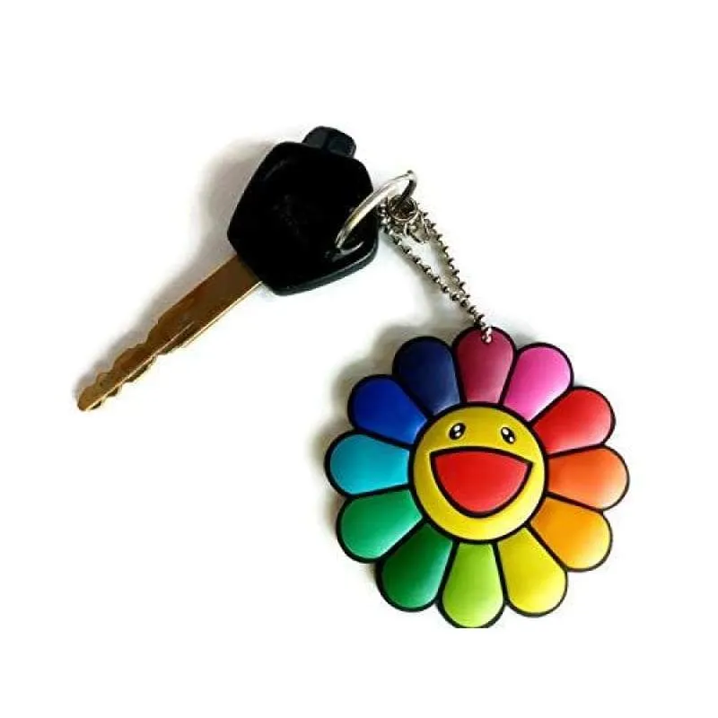 SaveALL Murakami Classic Rainbow Fake Sunflowers Keychain Brooch pin Kitchen Wall Decor Plush Toy Smile Great for Decoration Cell Phones Backpacks lanyards Jeans Jackets   More 2.7" Dia