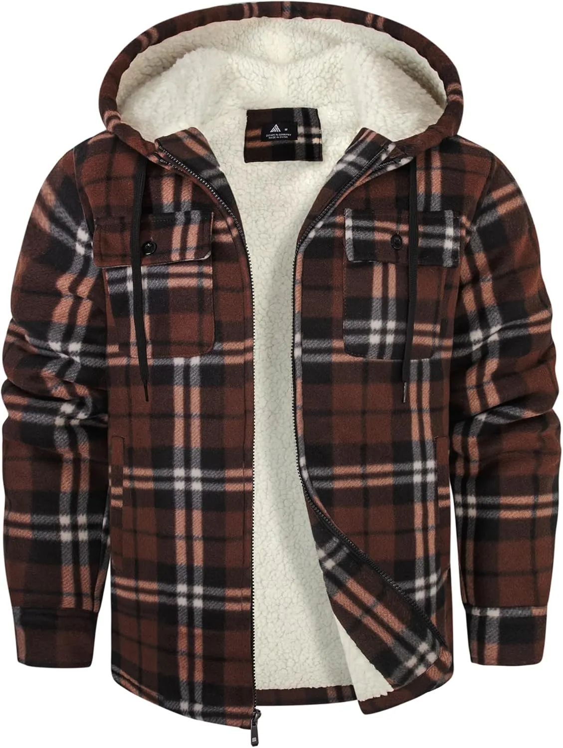SCODI Men's Flannel Shirt Jacket Fleece Sherpa Lined Plaid Jackets Coat Full Zip Up Hoodie Winter Outwear