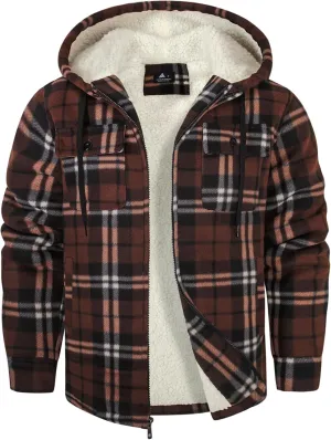 SCODI Men's Flannel Shirt Jacket Fleece Sherpa Lined Plaid Jackets Coat Full Zip Up Hoodie Winter Outwear