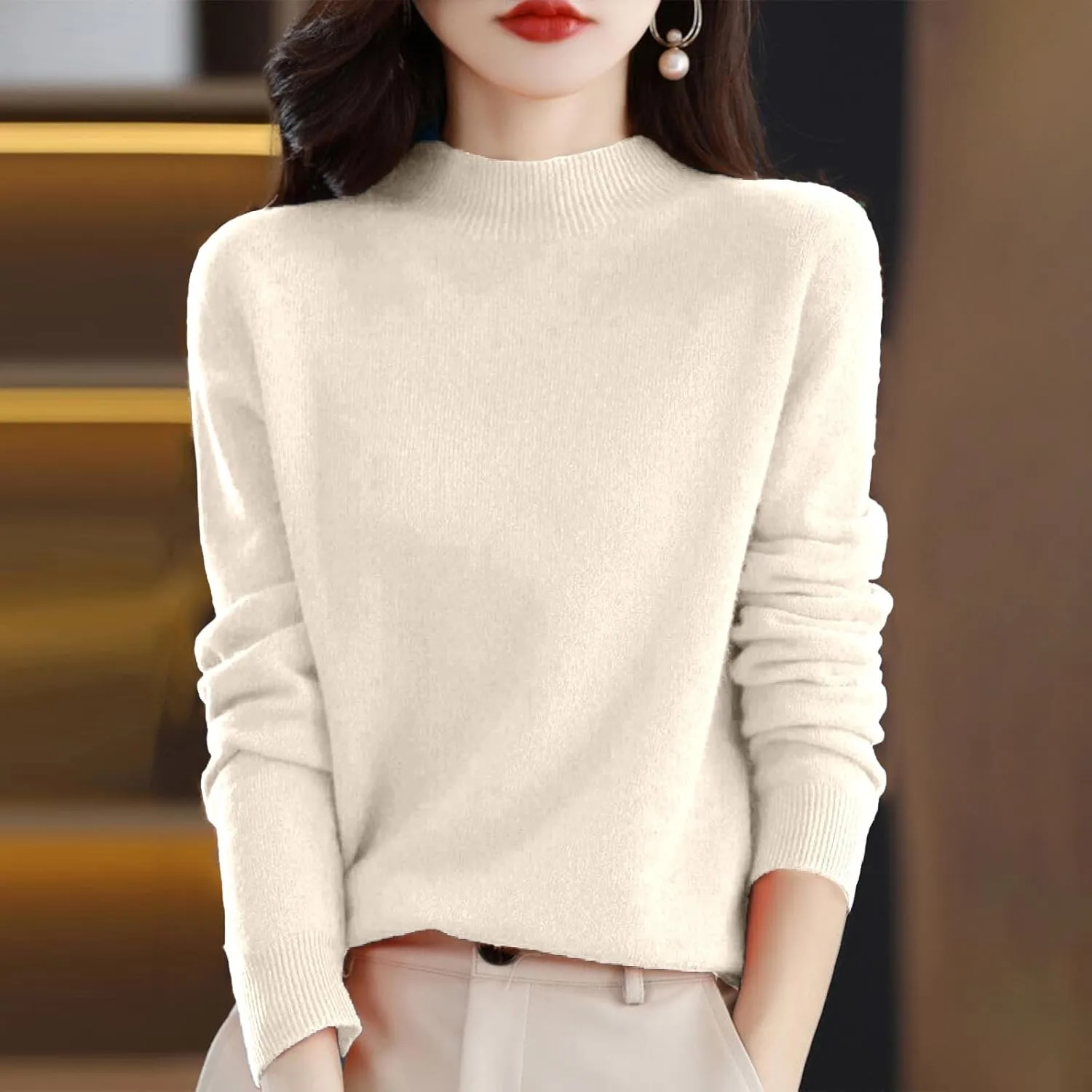 SERYU Cashmere Sweaters for Women Half Turtleneck Long Sleeve Jumper Knitted Pullover Warm Cashmere Sweater Tops
