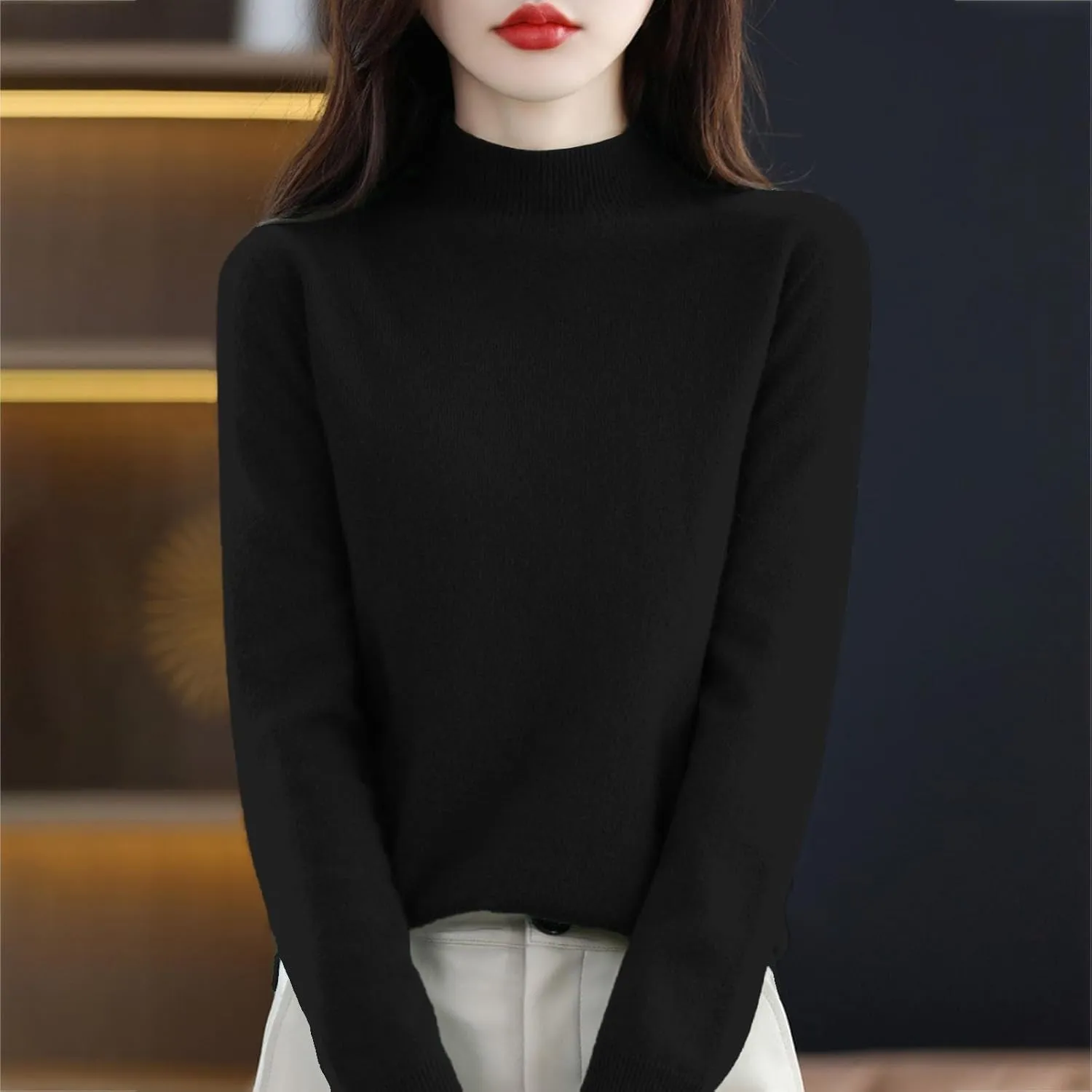 SERYU Cashmere Sweaters for Women Half Turtleneck Long Sleeve Jumper Knitted Pullover Warm Cashmere Sweater Tops