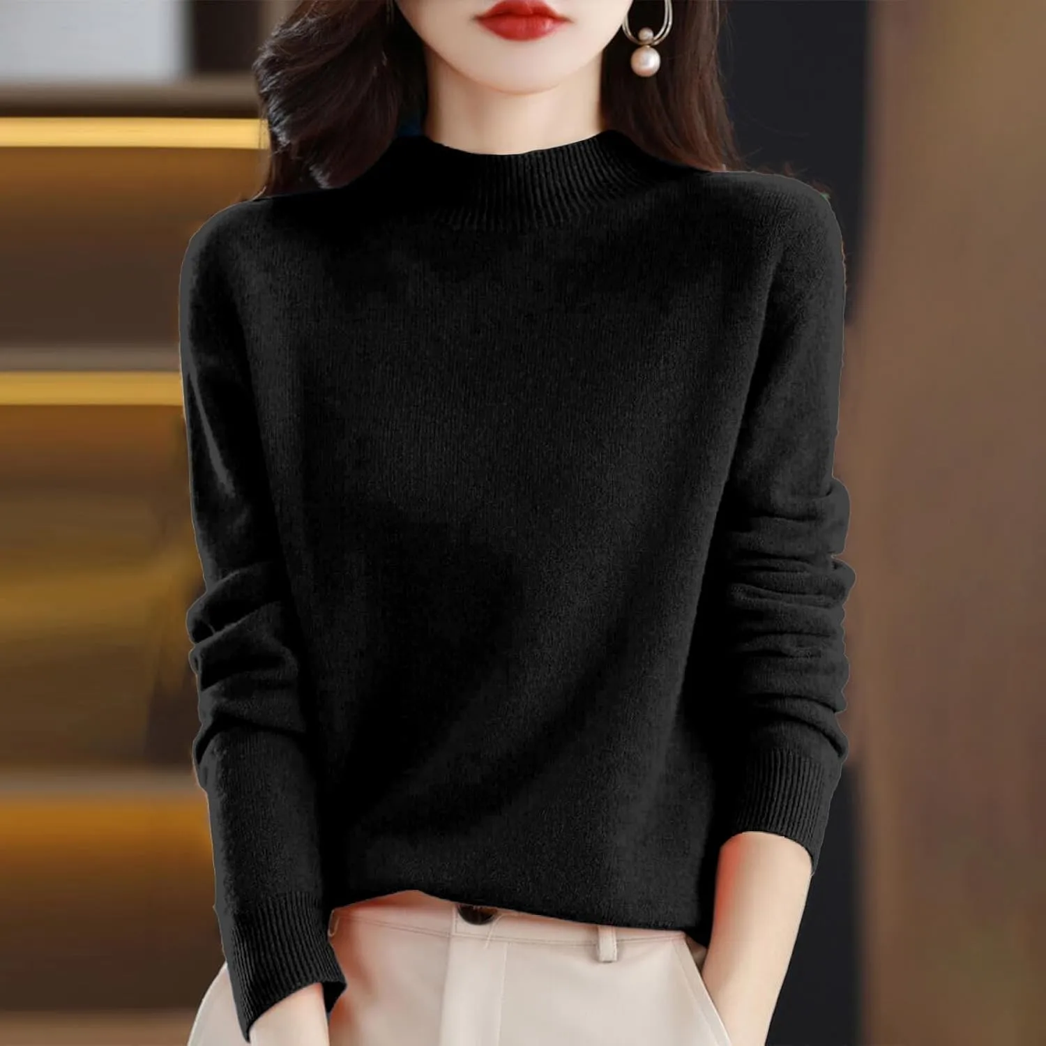 SERYU Cashmere Sweaters for Women Half Turtleneck Long Sleeve Jumper Knitted Pullover Warm Cashmere Sweater Tops