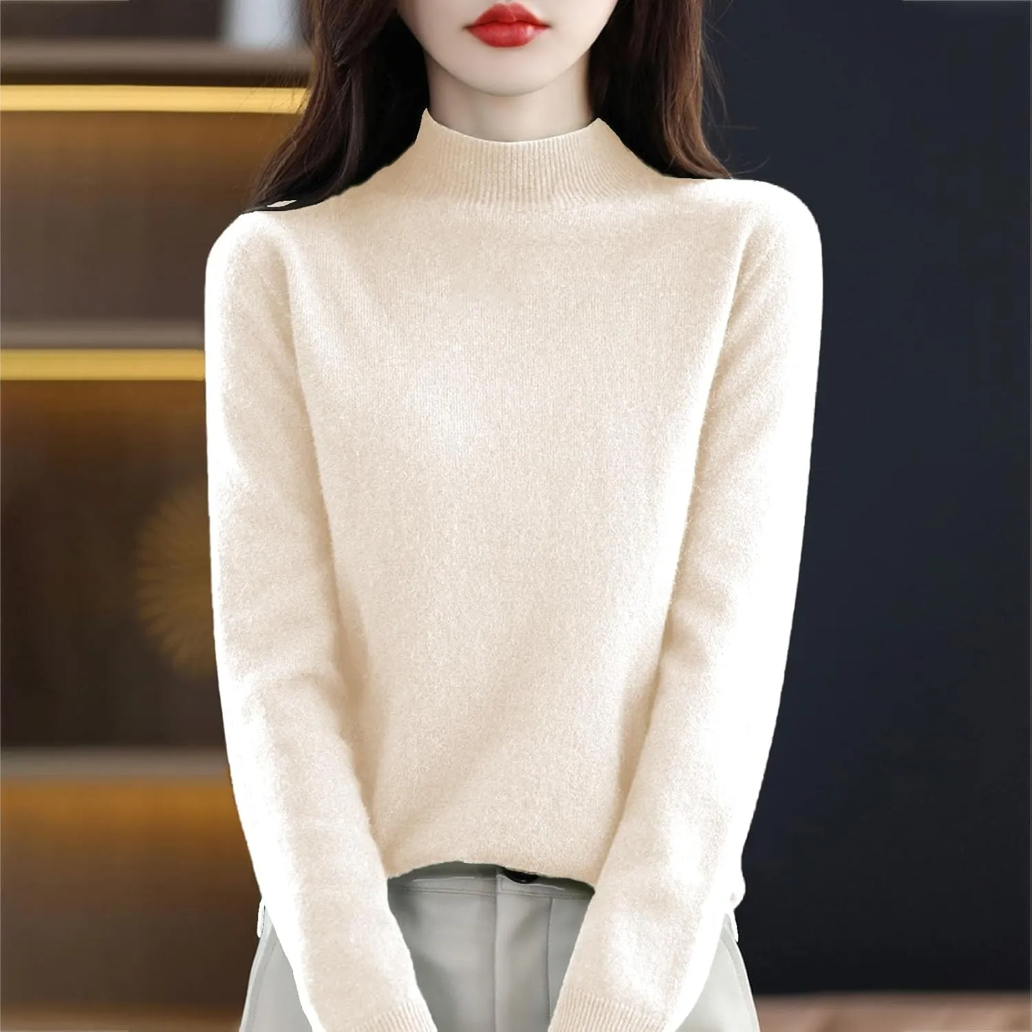 SERYU Cashmere Sweaters for Women Half Turtleneck Long Sleeve Jumper Knitted Pullover Warm Cashmere Sweater Tops