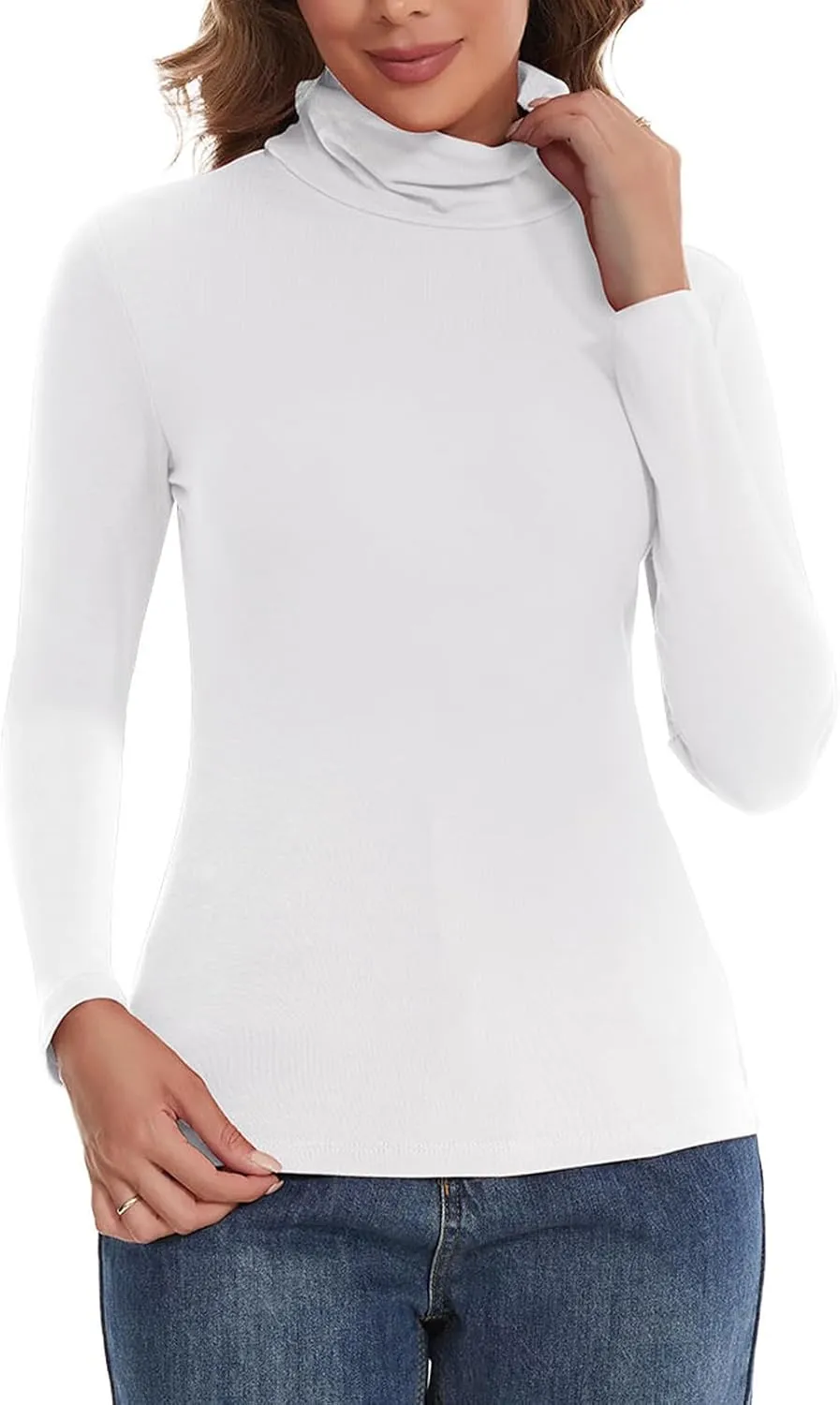 SHAPERIN Women's Turtleneck Long Sleeve Shirt Mock Turtle Neck Fitted Slim Fits T Shirt Basic Tight Tops Tee