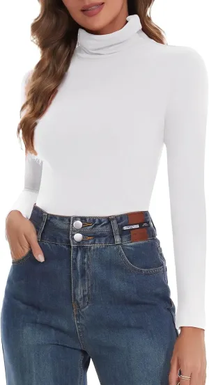 SHAPERIN Women's Turtleneck Long Sleeve Shirt Mock Turtle Neck Fitted Slim Fits T Shirt Basic Tight Tops Tee