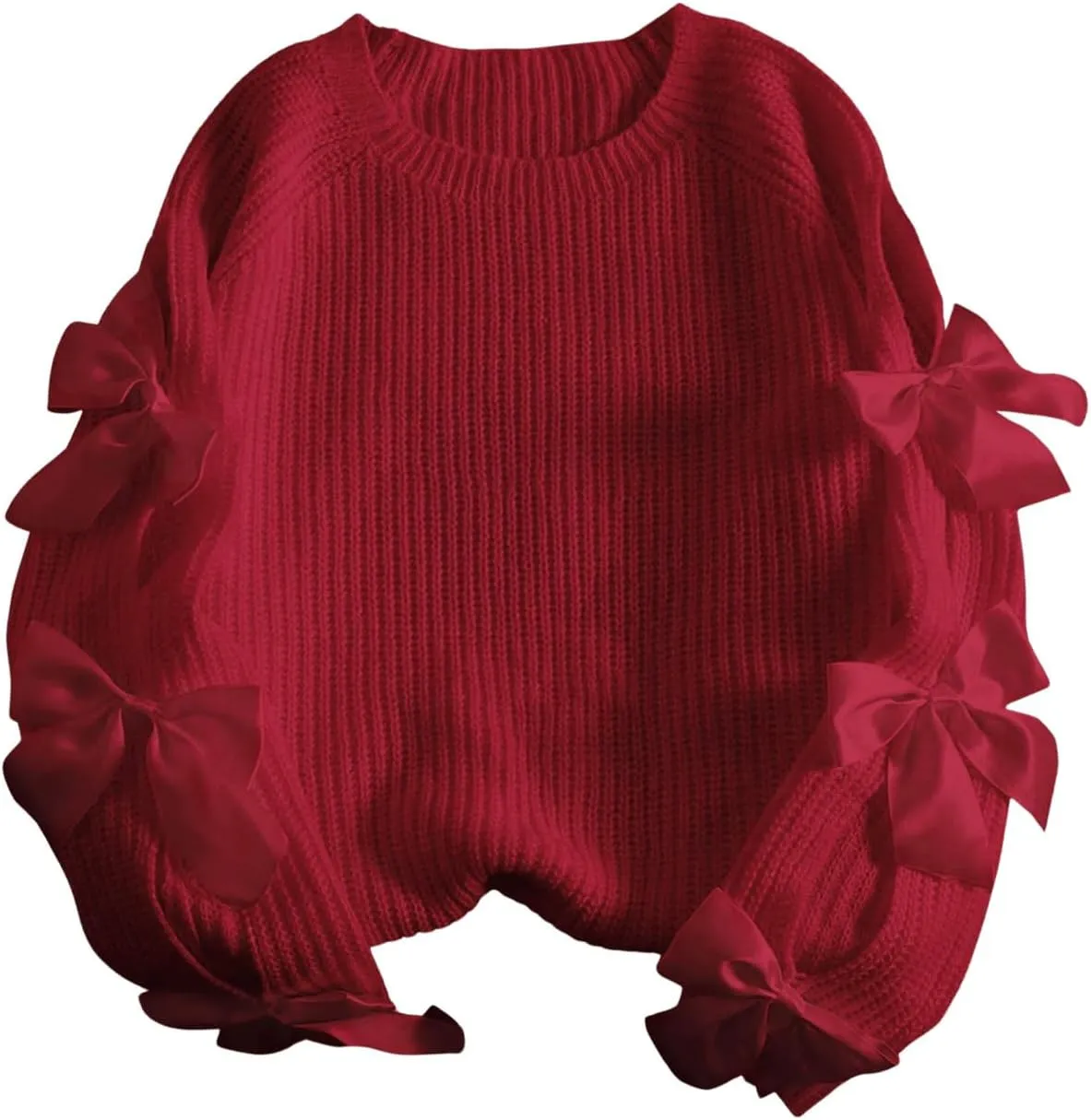 SHENHE Women's Plus Size Bow Sweater Cut Out Raglan Sleeve Crew Neck Loose Knitted Sweater Jumper