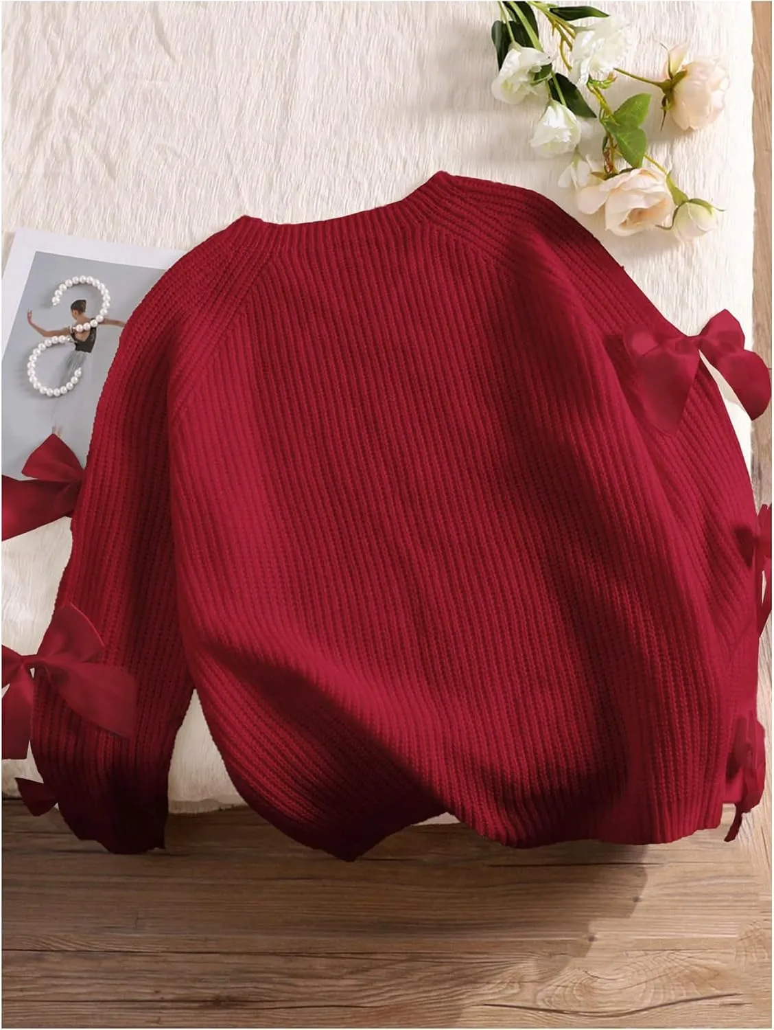 SHENHE Women's Plus Size Bow Sweater Cut Out Raglan Sleeve Crew Neck Loose Knitted Sweater Jumper