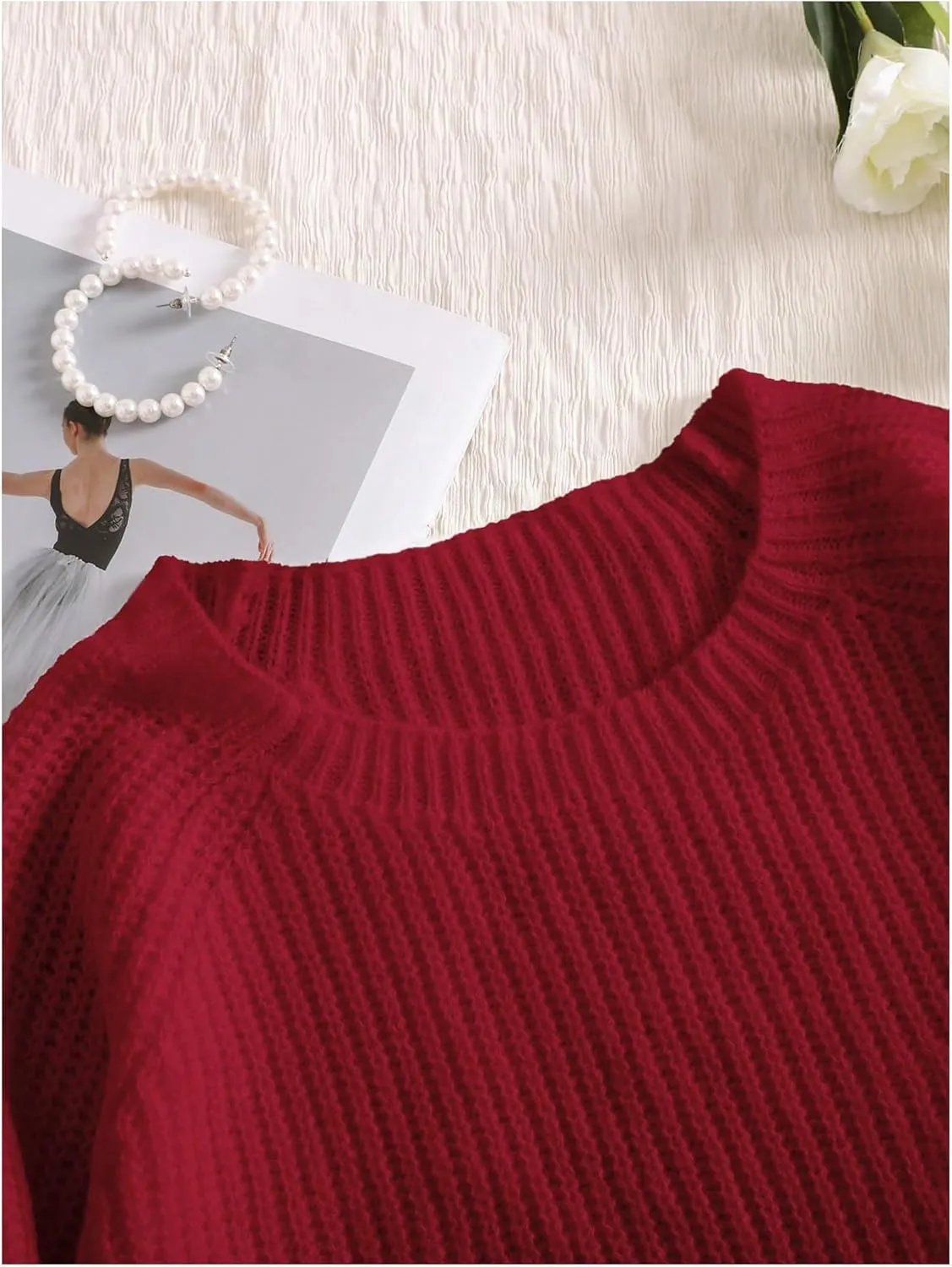 SHENHE Women's Plus Size Bow Sweater Cut Out Raglan Sleeve Crew Neck Loose Knitted Sweater Jumper