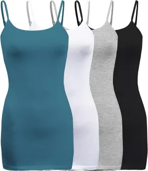 ShezPretty 4 Pack - Women's Basic Cami with Adjustable Spaghetti Straps Tank Top