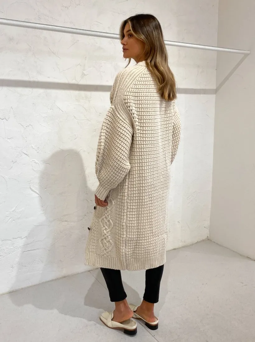 Shona Joy Piper Cocoon Sleeve Cable Midi Cardigan In Oatmeal