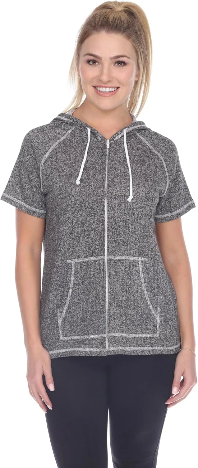Short Sleeve Zip Hoodie Women Cotton Blend Hoodie Zip Up Pocket Short Sleeve JacketComfortable for Everyday Wear