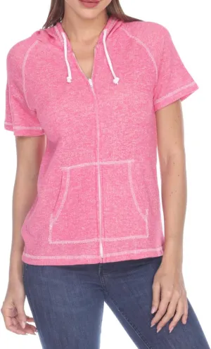 Short Sleeve Zip Hoodie Women Cotton Blend Hoodie Zip Up Pocket Short Sleeve JacketComfortable for Everyday Wear