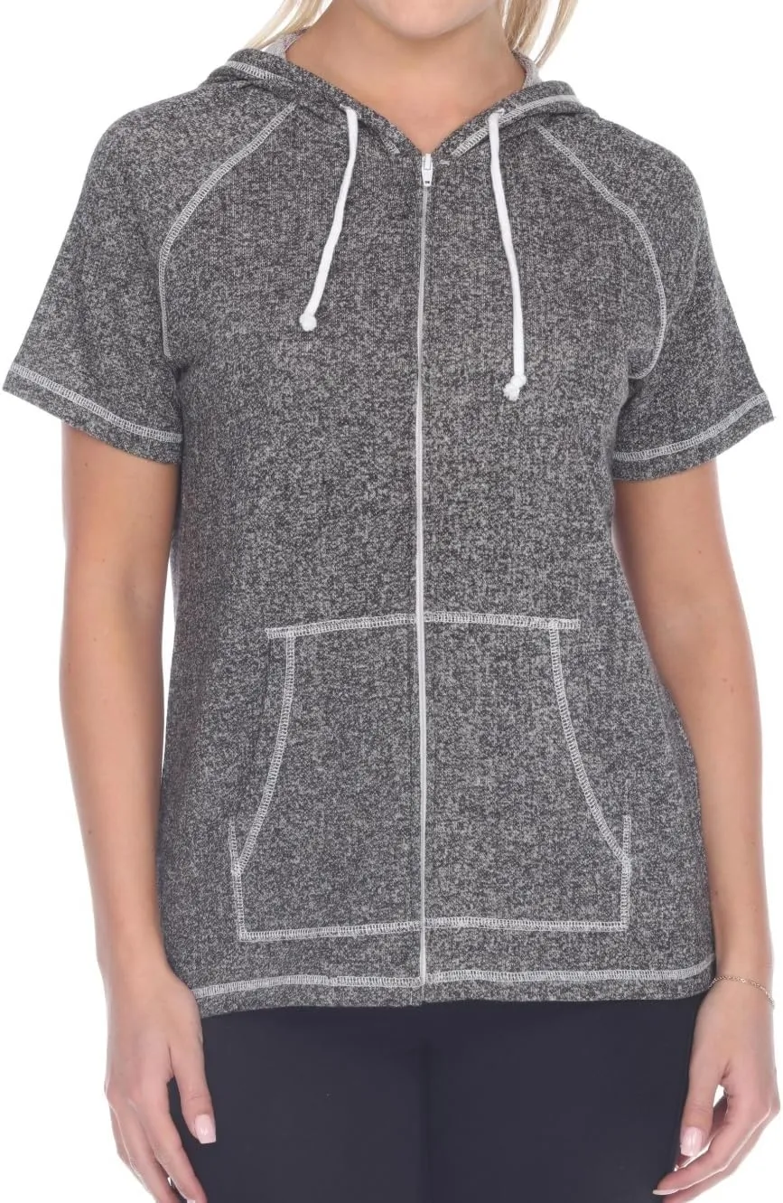 Short Sleeve Zip Hoodie Women Cotton Blend Hoodie Zip Up Pocket Short Sleeve JacketComfortable for Everyday Wear