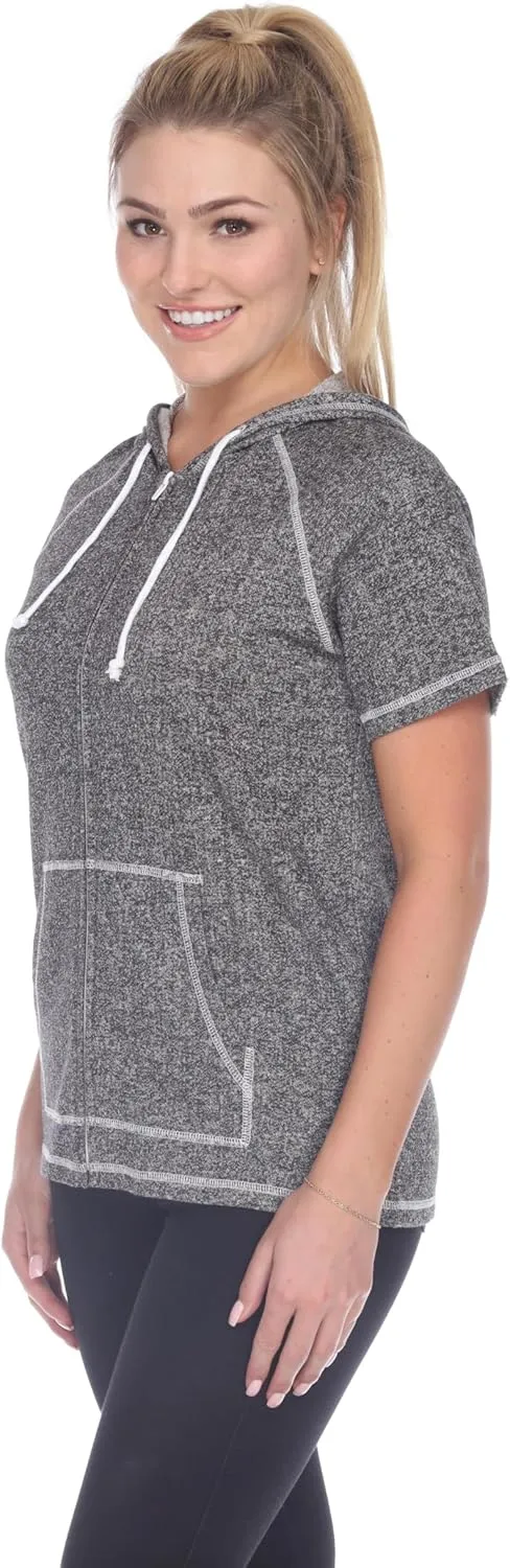Short Sleeve Zip Hoodie Women Cotton Blend Hoodie Zip Up Pocket Short Sleeve JacketComfortable for Everyday Wear