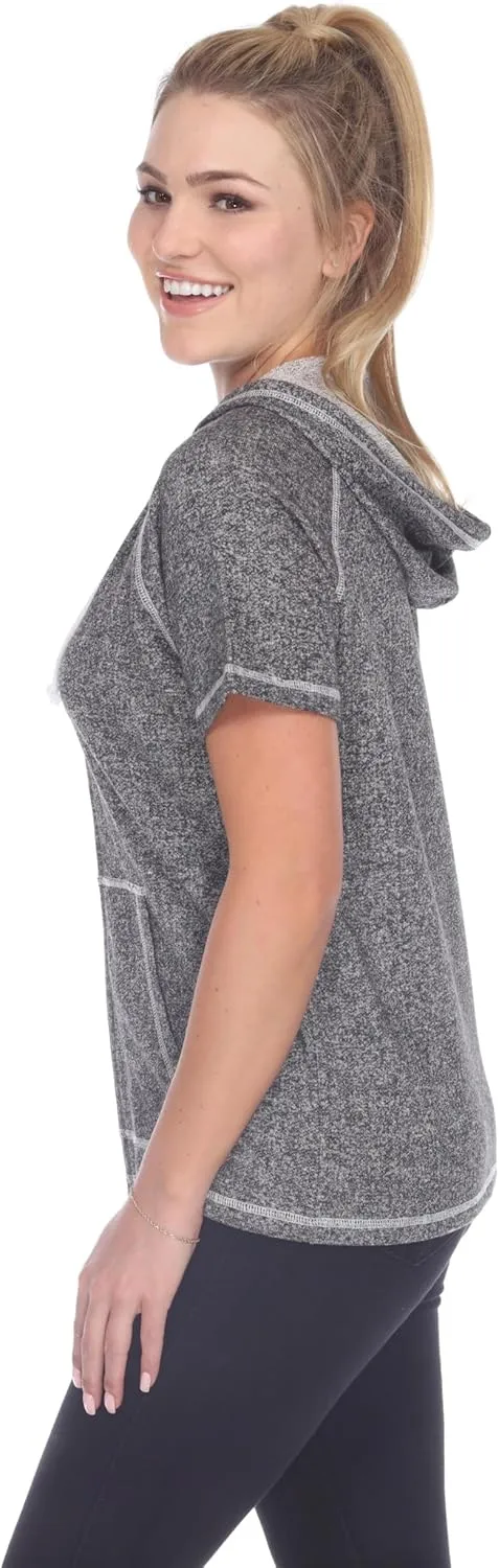 Short Sleeve Zip Hoodie Women Cotton Blend Hoodie Zip Up Pocket Short Sleeve JacketComfortable for Everyday Wear