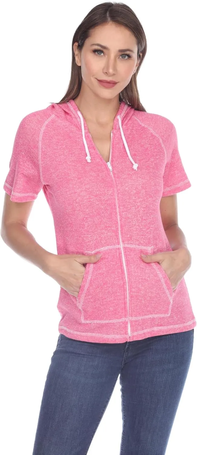 Short Sleeve Zip Hoodie Women Cotton Blend Hoodie Zip Up Pocket Short Sleeve JacketComfortable for Everyday Wear
